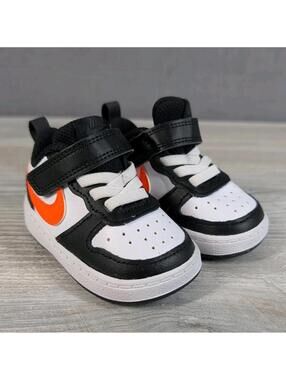 Nike Infant Unisex 3C Black White Orange Court Borough Mid Sneakers Shoes